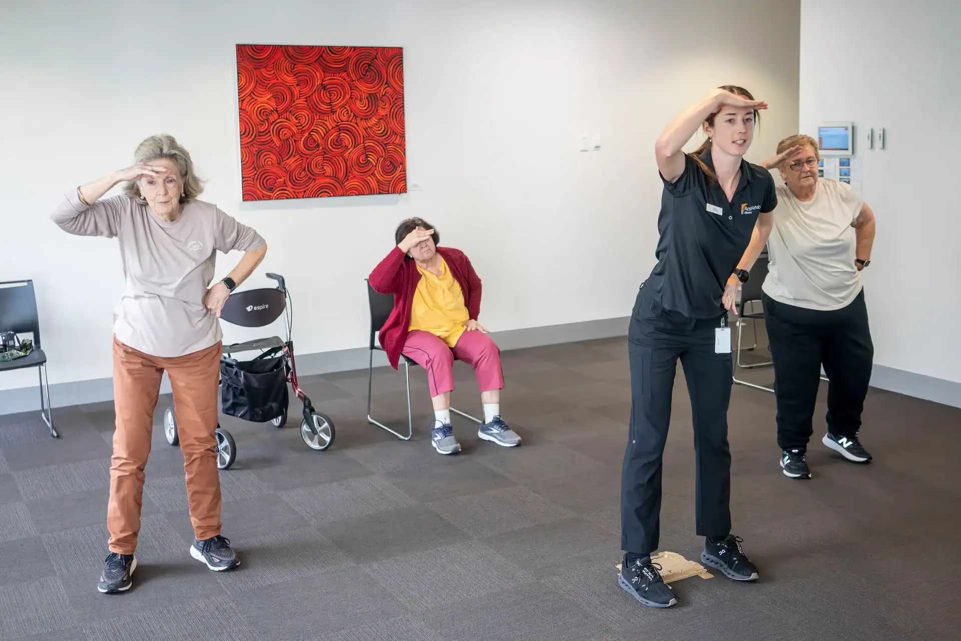 Group participating in neuro dance therapy for neurological rehabilitation at Royal Rehab LifeWorks.
